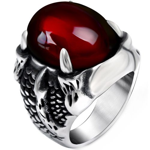 **COI Titanium Black Silver Ring With Created Red Ruby Cabochon-8775
