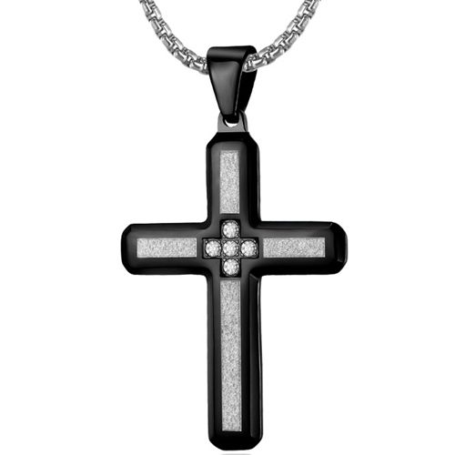 **COI Titanium Black/Gold Tone/Blue Silver Cross Pendant With Cubic Zirconia-8778