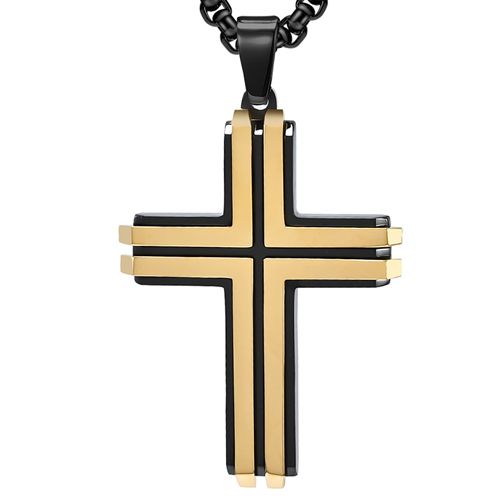 **COI Titanium Black Gold Tone/Silver Cross Pendant-8779