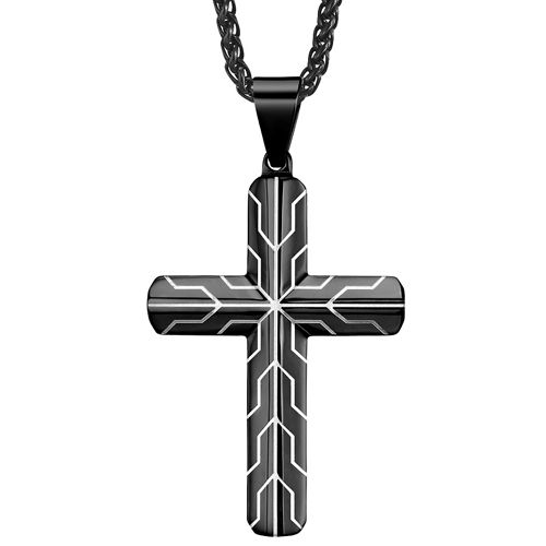 **COI Titanium Black/Blue Silver Cross Pendant-8791
