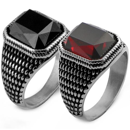 **COI Titanium Black Silver Ring With Created Red Ruby/Black Onyx-8806
