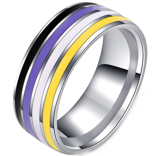 **COI Titanium Dome Court Ring With Purple/Black/White/Yellow Resin-8815