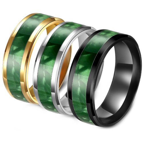 **COI Titanium Black/Gold Tone/Silver Beveled Edges Ring With Green Camo-8817