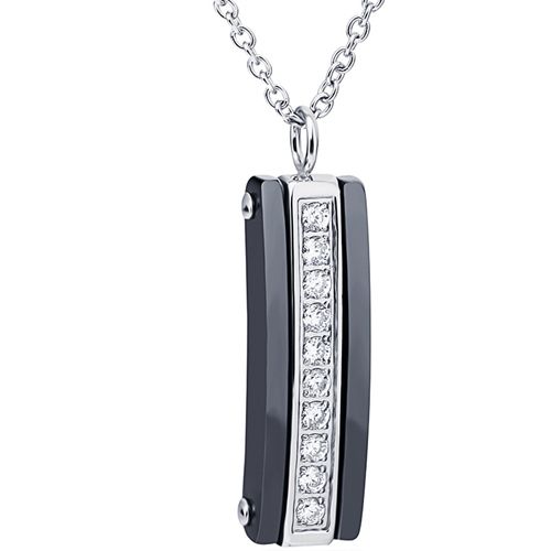 **COI Titanium Black/White Ceramic Pendant With Cubic Zirconia -8829