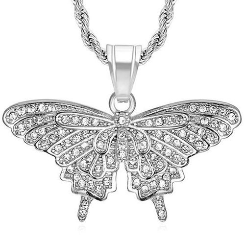 **COI Titanium Gold Tone/Silver Butterfly Pendant With Cubic Zirconia-8838