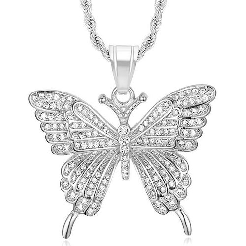 **COI Titanium Gold Tone/Silver Butterfly Pendant With Cubic Zirconia-8839