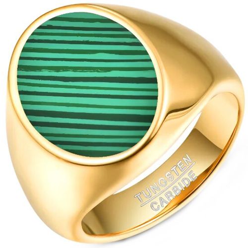 **COI Gold Tone Tungsten Carbide Malachite Ring-8880