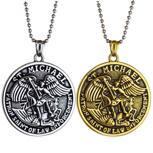 **COI Titanium Black Gold Tone/Silver St Michael Pendant-8892AA