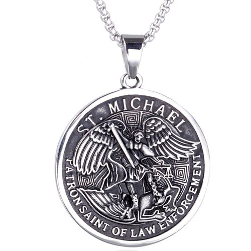 **COI Titanium Black Gold Tone/Silver St Michael Pendant-8892AA