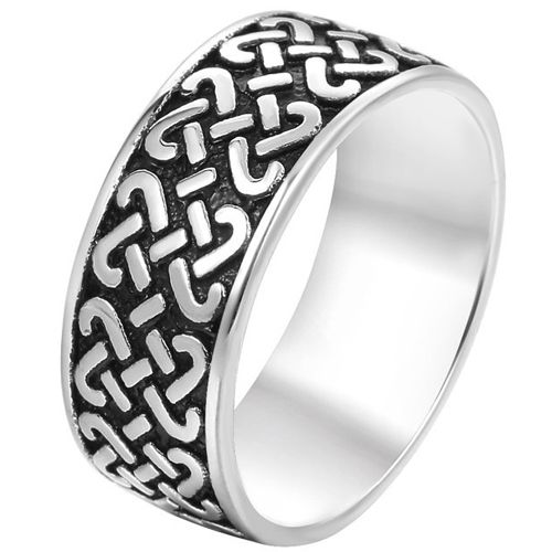 **COI Titanium Black Silver Celtic Dome Court Ring-8910AA