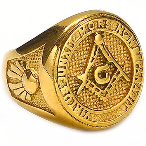 **COI Gold Tone Titanium Masonic Freemason Ring-8932AA