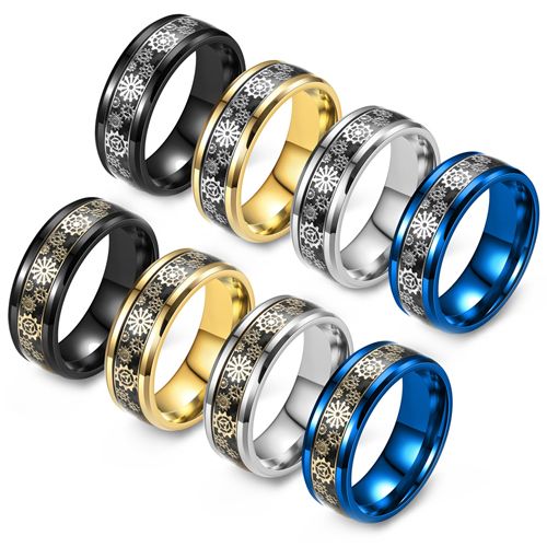 **COI Titanium Black/Blue/Gold Tone/Silver Gears Beveled Edges Ring-8934AA