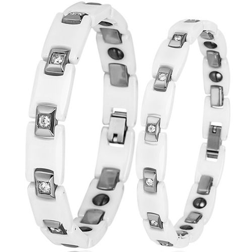 COI Titanium White Ceramic Cubic Zirconia Bracelet With Steel Clasp(Length: 7.99 inches)-8949AA