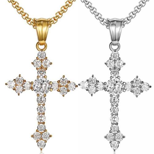 COI Titanium Gold Tone/Silver Cross Pendant With Cubic Zirconia-8989AA