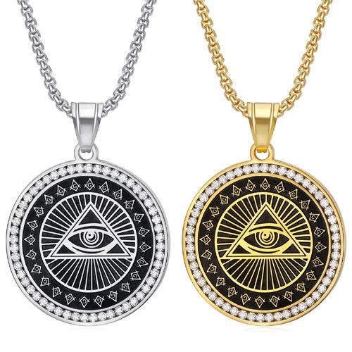 COI Titanium Black Gold Tone/Silver Eye of Providence Pendant With Cubic Zirconia-9007AA