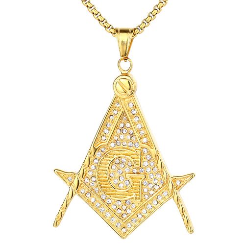 COI Gold Tone Titanium Masonic Freemason Pendant With Cubic Zirconia-9017AA