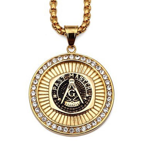 COI Titanium Black Silver Masonic Freemason Pendant With Cubic Zirconia-9018AA