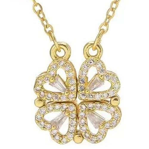 COI Titanium Gold Tone/Silver Four Leaf Clover Necklace With Cubic Zirconia(Length: 19.69 inches)-9024AA