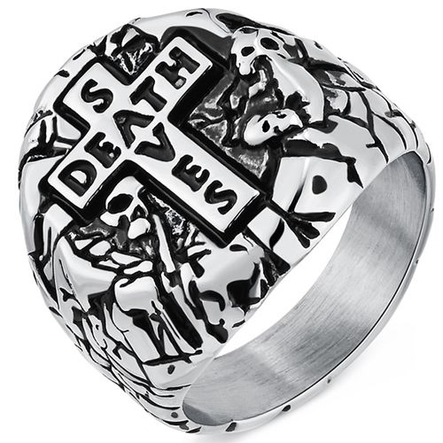 **COI Titanium Black Gold Tone/Silver/Black Cross Death Saves Ring-9044AA