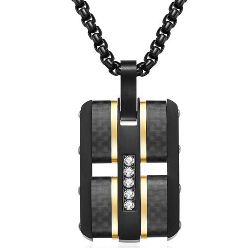 COI Titanium Black Gold Tone/Blue Carbon Fiber Pendant With Cubic Zirconia-9064AA