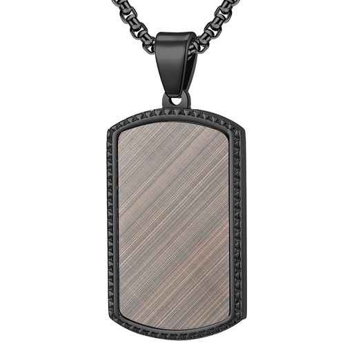 COI Titanium Black/Silver Dog Tag Pendant With Wood-9066AA