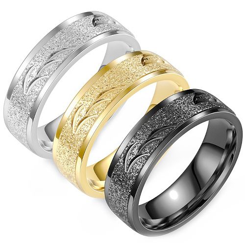 **COI Titanium Black/Gold Tone/Silver Sandblasted Ring-9099AA