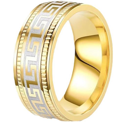 **COI Titanium Black/Gold Tone/Silver Greek Key Pattern Ring-9127AA