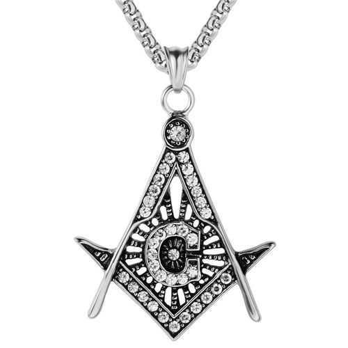 COI Titanium Black Silver Masonic Freemason Pendant With Cubic Zirconia-9131AA