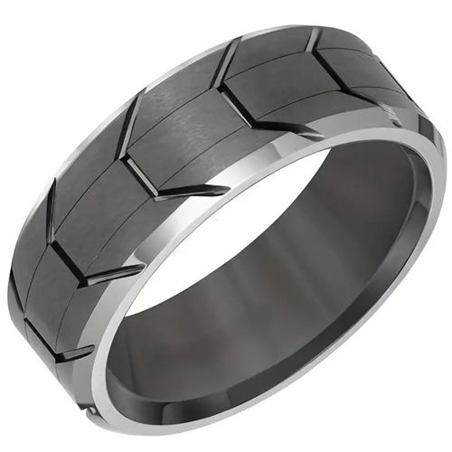 **COI Titanium Black Silver Tire Tread Grooves Ring-9142AA