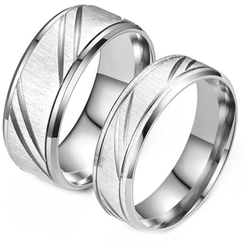 **COI Titanium Diagonal Grooves Beveled Edges Ring-9146AA