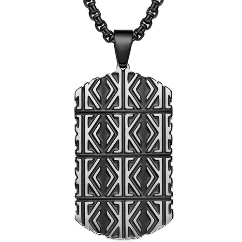 COI Titanium Silver Black/Gold Tone/Silver Dog Tag Grooves Pendant-9150AA