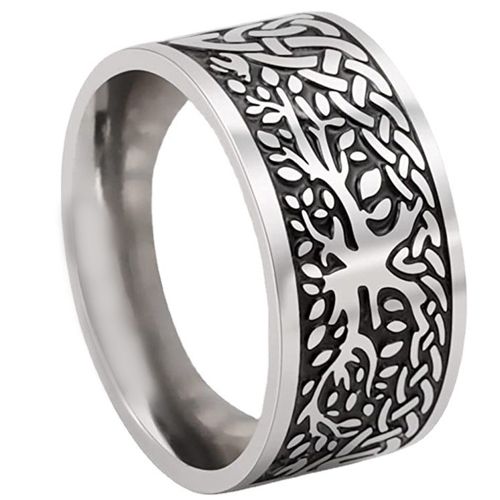 **COI Titanium Black Silver Life Tree Pipe Cut Flat Ring-9162AA