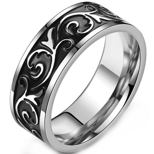 **COI Titanium Black Silver Celtic Pipe Cut Flat Ring-9179AA