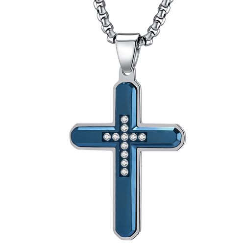 **COI Titanium Blue Silver Cross Pendant-9182AA