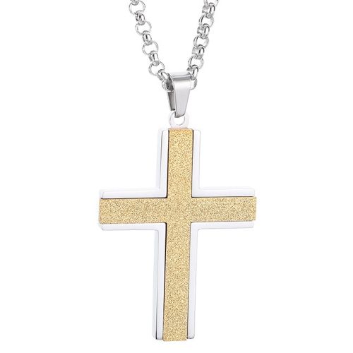 **COI Titanium Black/Blue/Gold Tone Silver Sandblasted Cross Pendant-9257AA