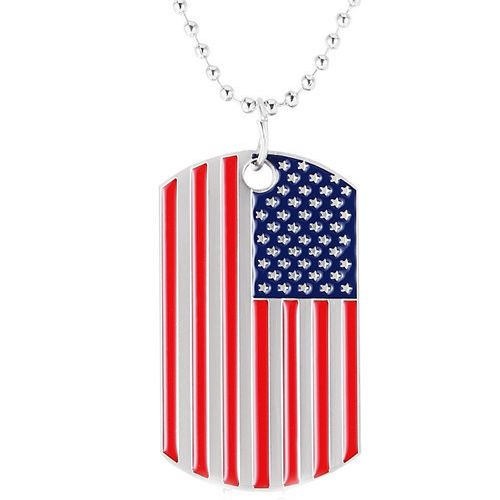 **COI Titanium Blue Red Silver American Flag Tag Pendant-9262AA