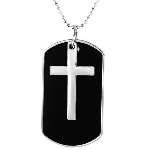 **COI Titanium Black Silver Cross Tag Pendant-9263AA