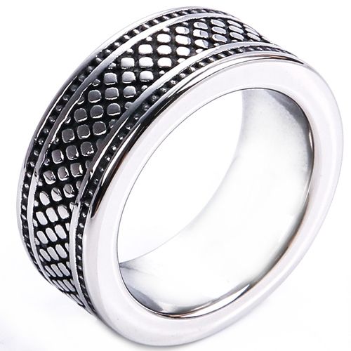 **COI Titanium Black/Gold Tone/Silver Checkered Flag Ring-9269AA