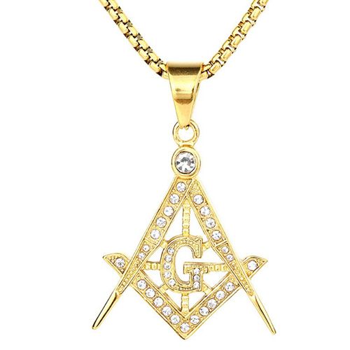 **COI Gold Tone Titanium Masonic Freemason Pendant With Cubic Zirconia-9292AA