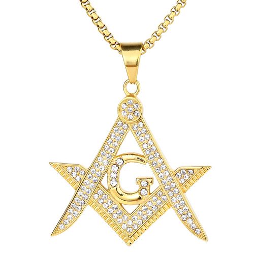 **COI Gold Tone Titanium Masonic Freemason Pendant With Cubic Zirconia-9294AA