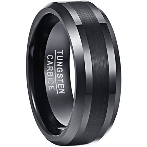 **COI Tungsten Carbide Black/Silver Polished & Matt Beveled Edges Ring-9307AA