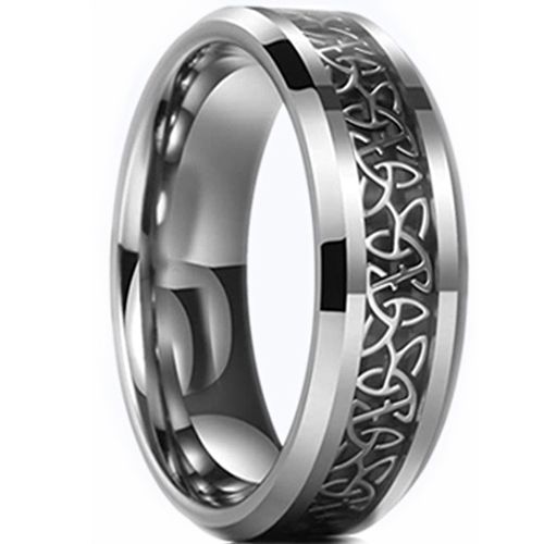 **COI Tungsten Carbide Trinity Knots Beveled Edges Ring With Carbon Fiber-9330BB