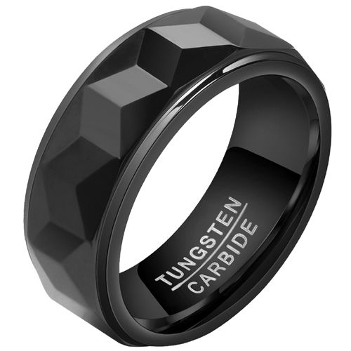 **COI Black Tungsten Carbide Faceted Step Edges Ring-9355AA