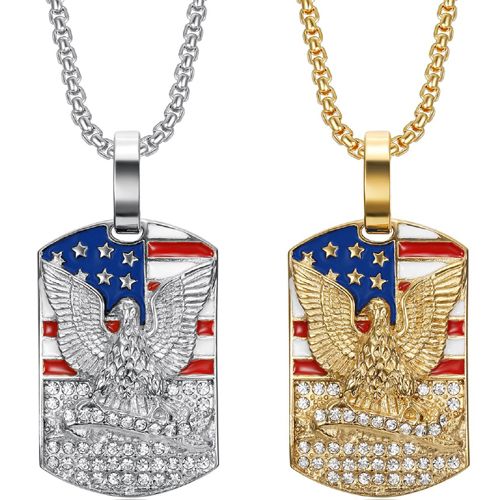 **COI Titanium Gold Tone/Silver American Flag & Eagle Pendant-9442AA