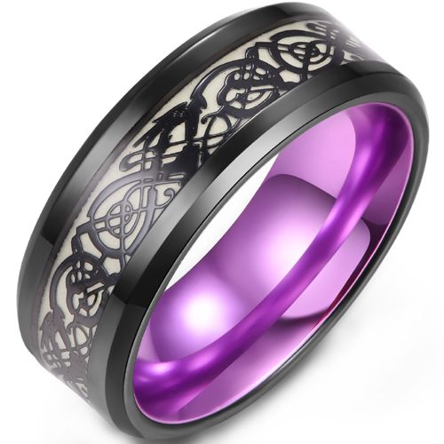 **COI Titanium Black Green/Red/Purple/Blue Black Dragon Beveled Edges Ring-9455AA