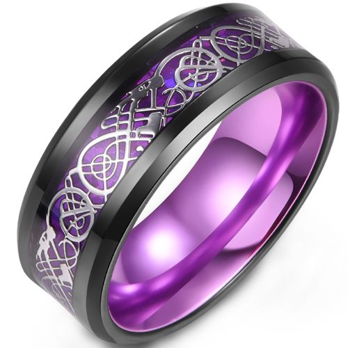 **COI Titanium Black Green/Red/Purple/Blue Silver Dragon Beveled Edges Ring-9456AA