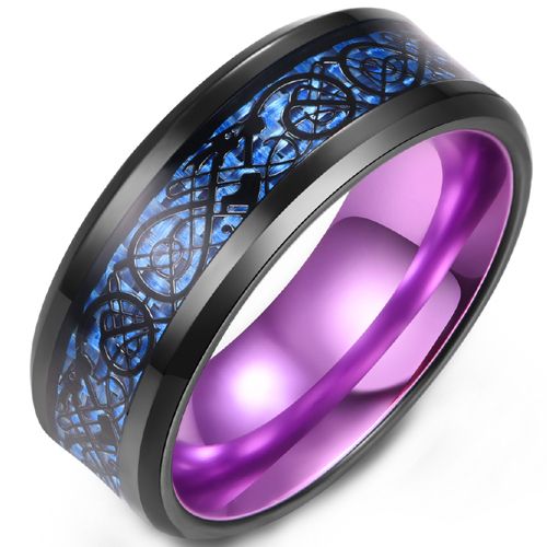 **COI Titanium Black Green/Red/Purple/Blue Black Dragon Beveled Edges Ring-9460AA