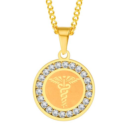 **COI Gold Tone Titanium Medical Alert Pendant With Cubic Zirconia-9462AA