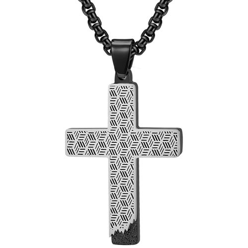 **COI Titanium Black Silver Cross Tag Pendant-9472AA