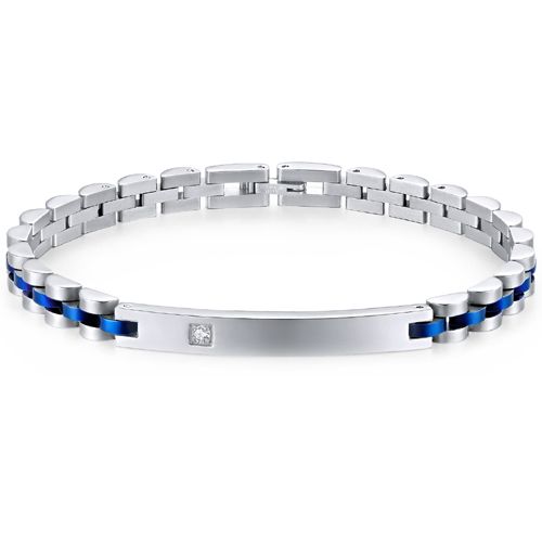 **COI Titanium Blue Silver Cubic Zirconia Bracelet With Steel Clasp(Length: 7.28 inches)-9501AA